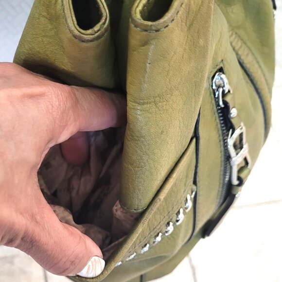 B Makowsky**Large All Leather** Army Green*Pebbled Soft Leather*Vintage Handbag - Picture 5 of 16